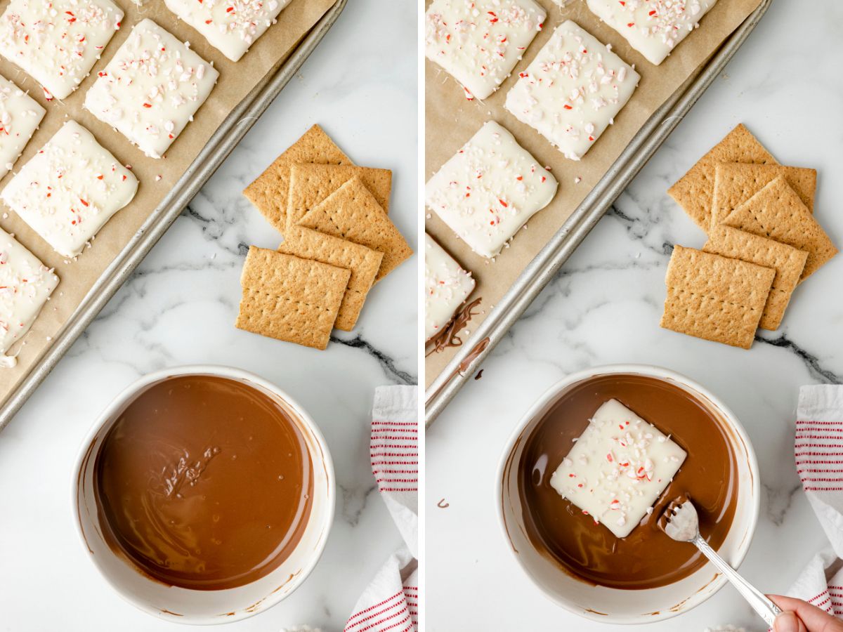 How to make easy peppermint bark with step by step process photos showing how to. 