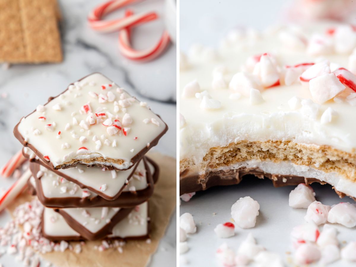 How to make easy peppermint bark with step by step process photos showing how to. 
