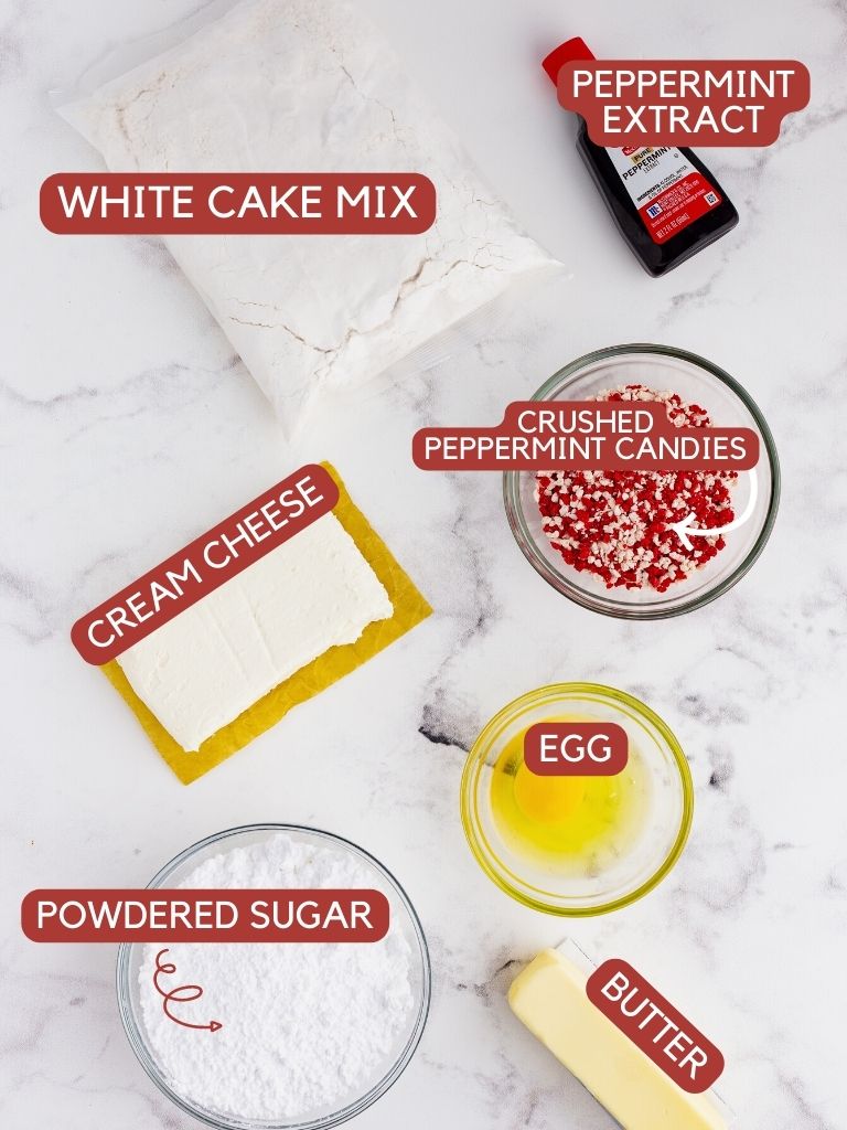 Labeled ingredients for this cake mix cookie recipe. 