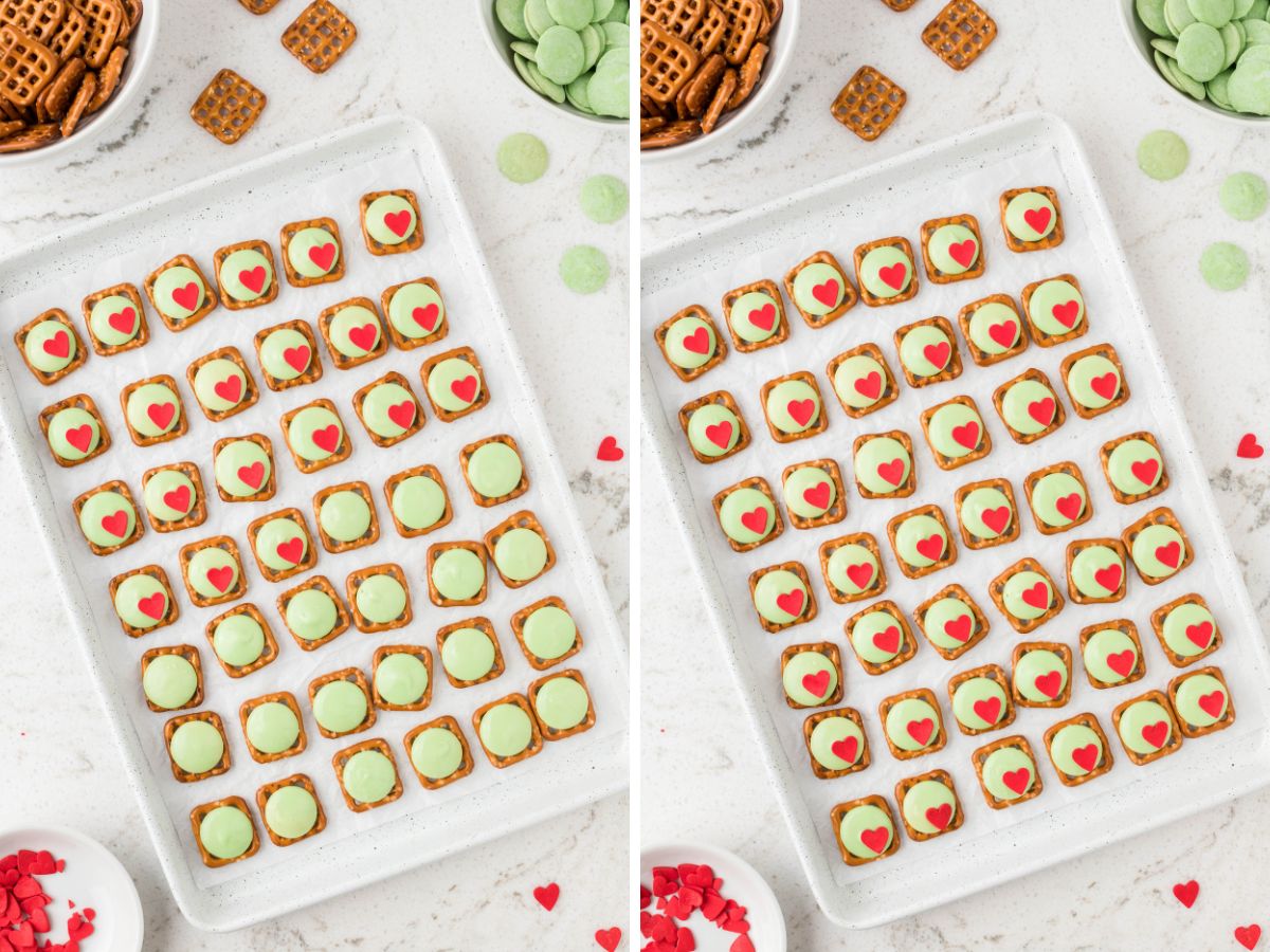 How to make grinch inspired pretzel bites with step by step process photos. 