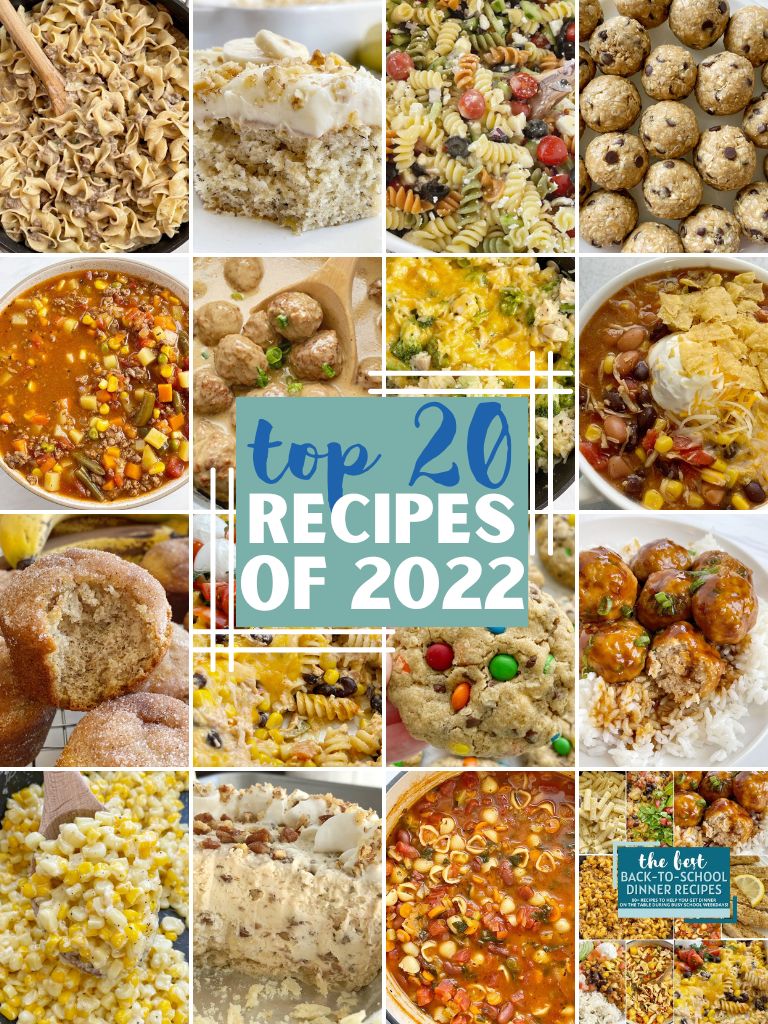 Collage of pictures of recipes in this top 20 recipes post from 2022.