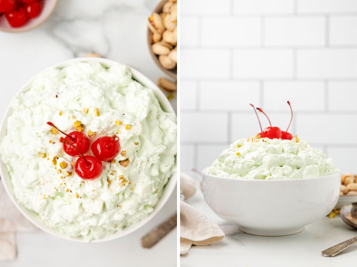 Step by step process photos showing how to make this fluff salad.