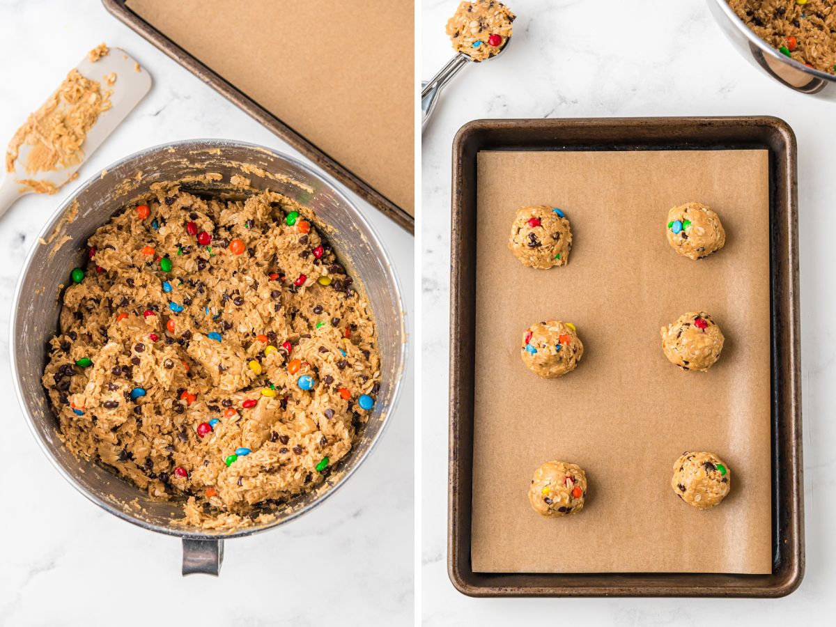 How to make monster cookies that are big, thick, and chewy with step by step process photos. 