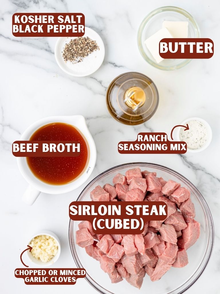 Labeled ingredients for this steak recipe. 