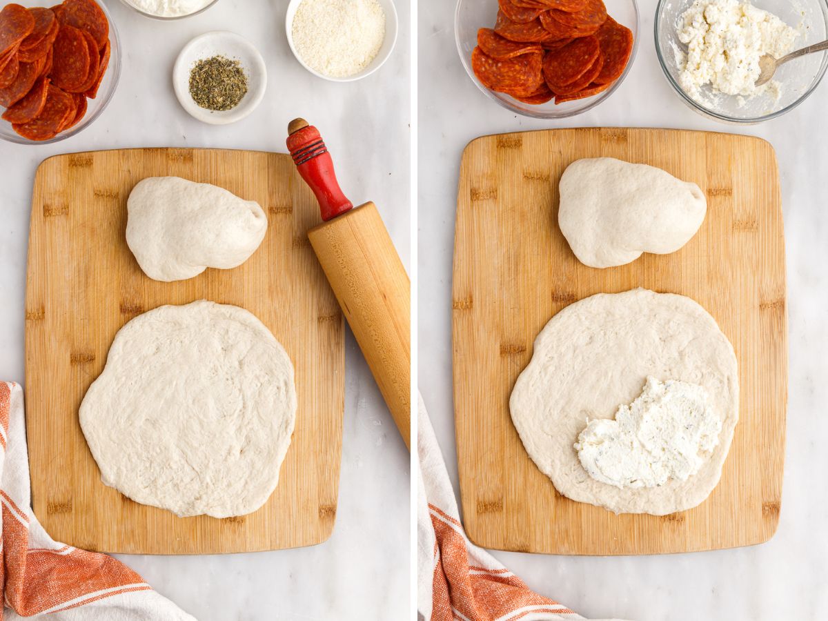 Step by step process photos in this collage showing how to make this calzone recipe. 