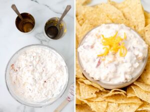 How to make this ranch dip with step by step process photos in this collage.