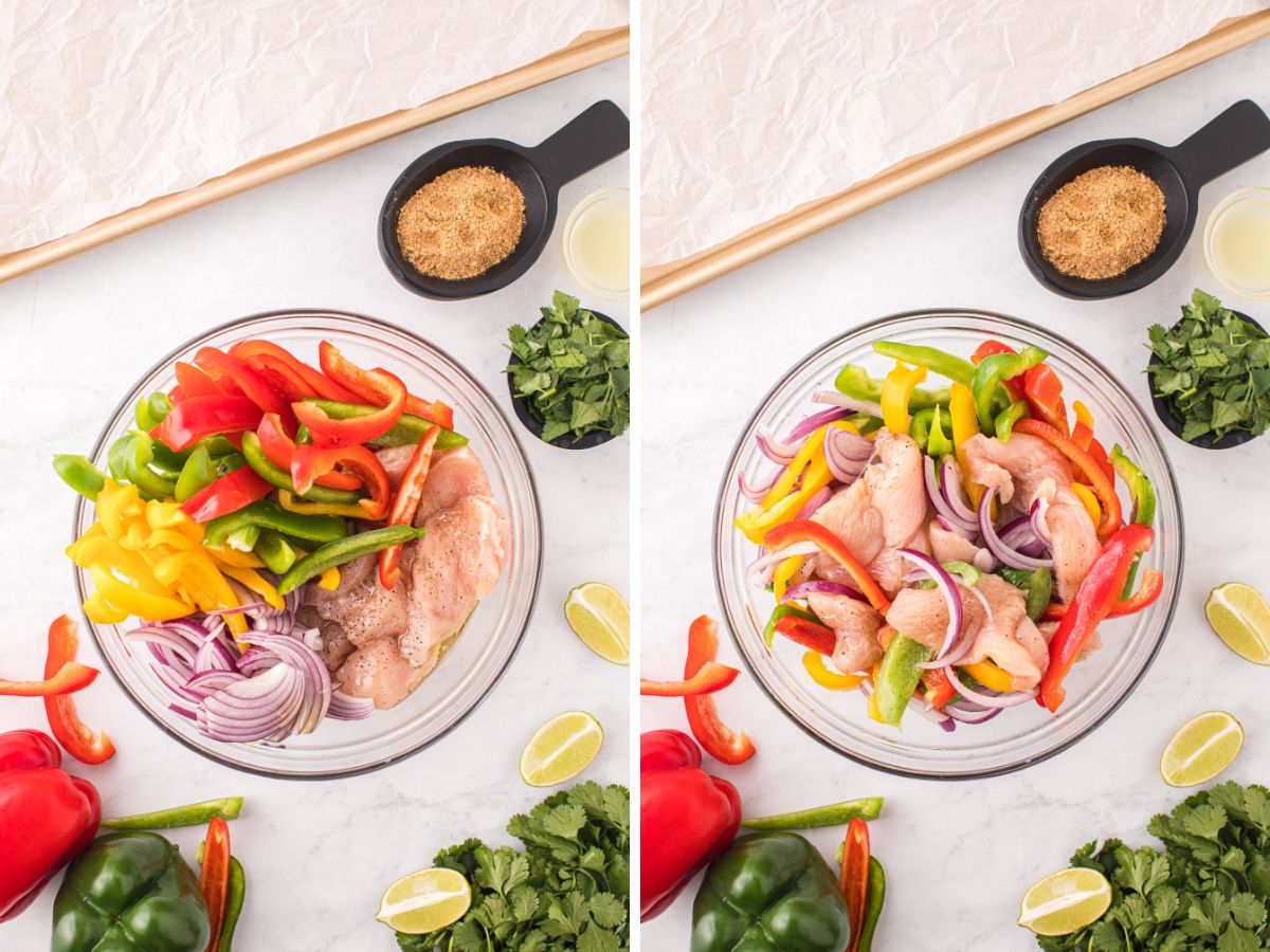 How to make this easy dinner recipe with step by step photos showing the process to make oven baked fajitas with chicken. 