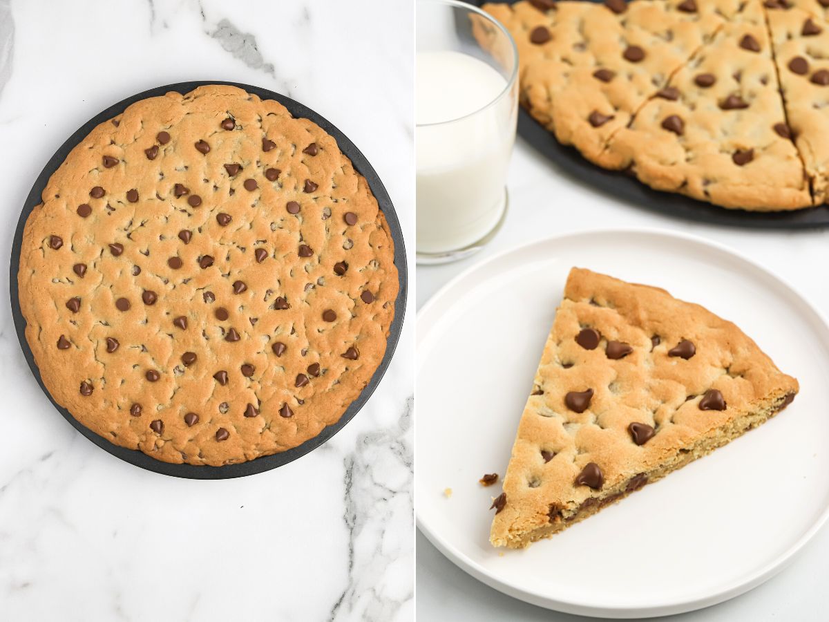 Step by step instructions for how to make this giant 12-inch cookie pizza. 