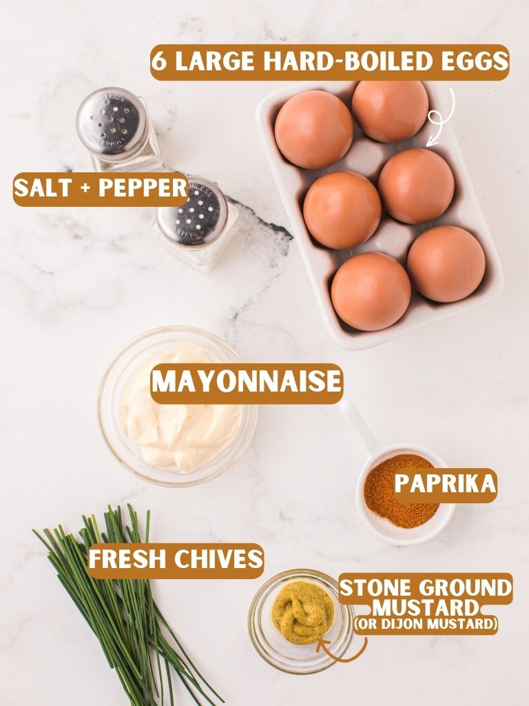 Labeled ingredients for this recipe on a white background.