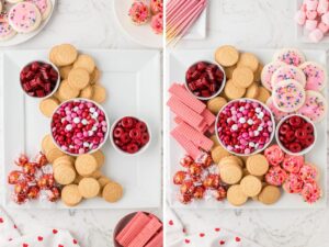 step by step pictures showing how to make a desert board for valentines' day.
