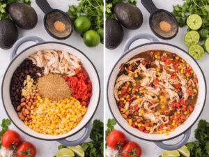 Process photos showing how to make this recipe for taco soup with chicken in it.