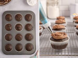 Process photos showing how to make this recipe cupcakes for easter.