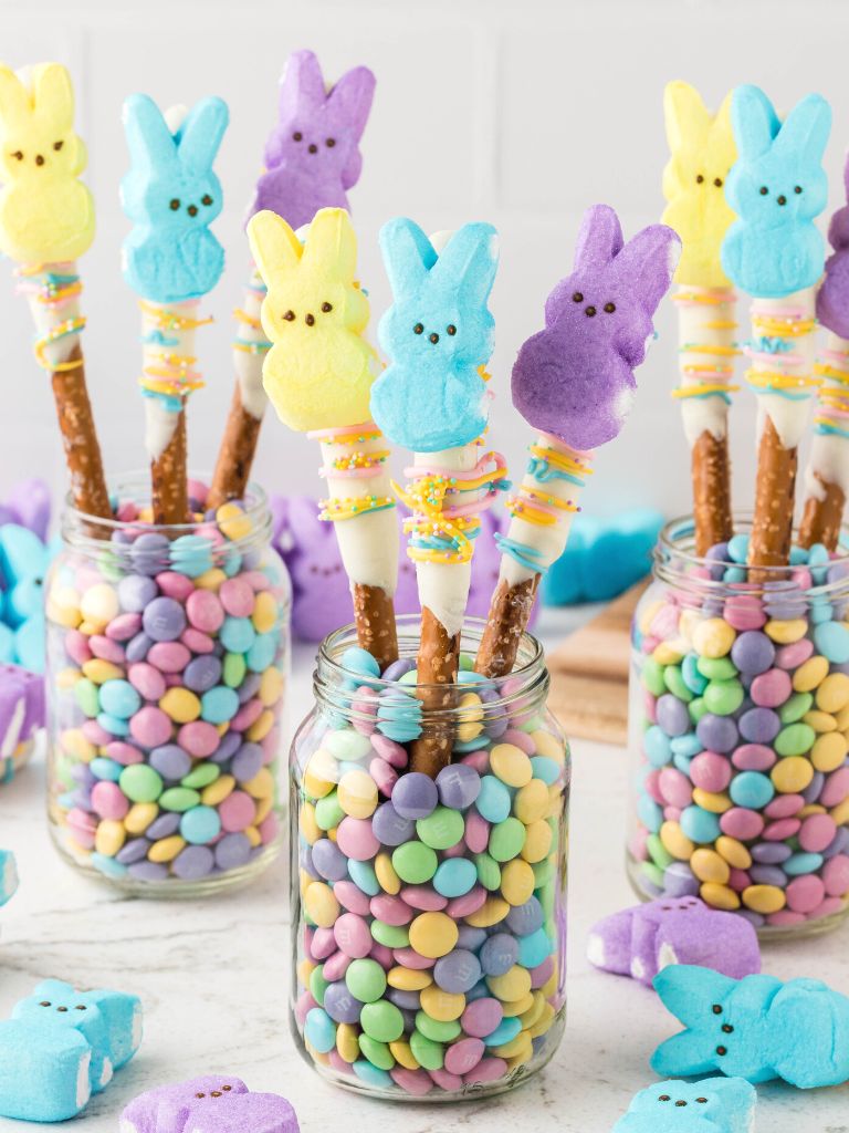 jars of this recipe inside with easter pastel m&m's
