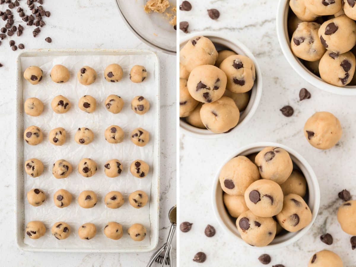 Process photos showing how to make this edible cookie dough recipe with no eggs and heat treated flour. 