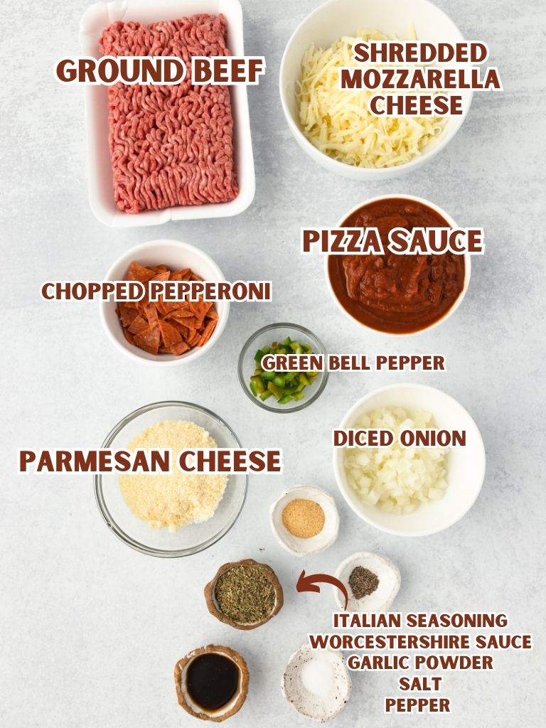 Labeled ingredients for this sloppy Joe recipe