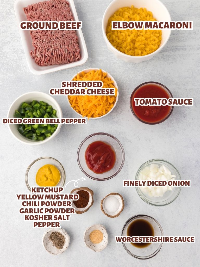 Labeled ingredients for this dinner recipe