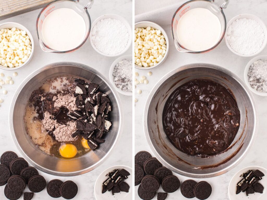Process photos for how to make this dessert bar recipe. 