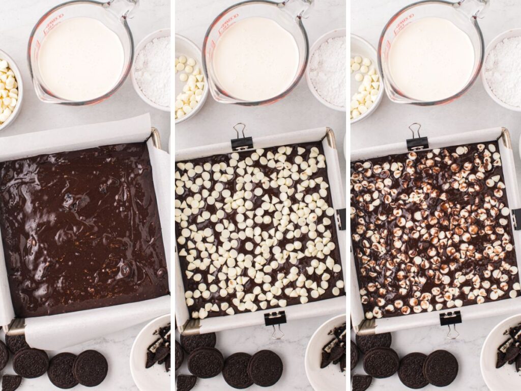 Process photos for how to make this dessert bar recipe.