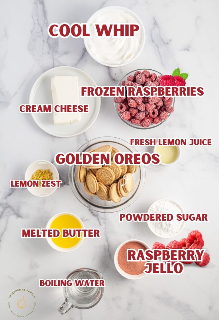 Labeled ingredients for this layered dessert. 