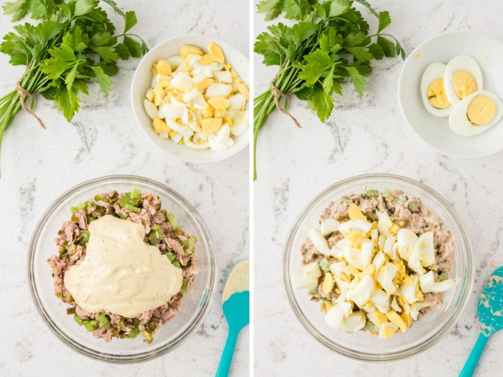 Process photos showing how to make this recipe with tuna and eggs.