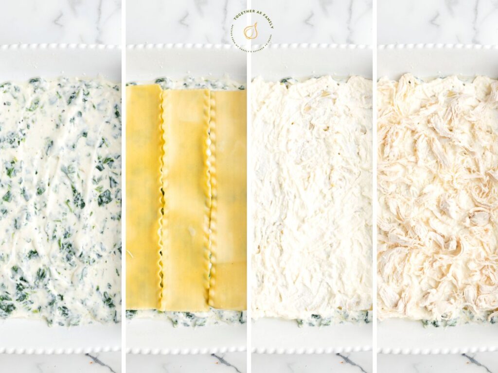 Process photos showing how to make this chicken white lasagna with step by step photos.