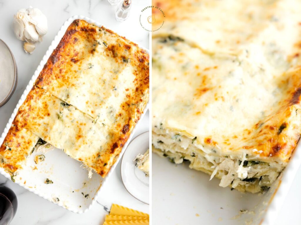Process photos showing how to make this chicken white lasagna with step by step photos.