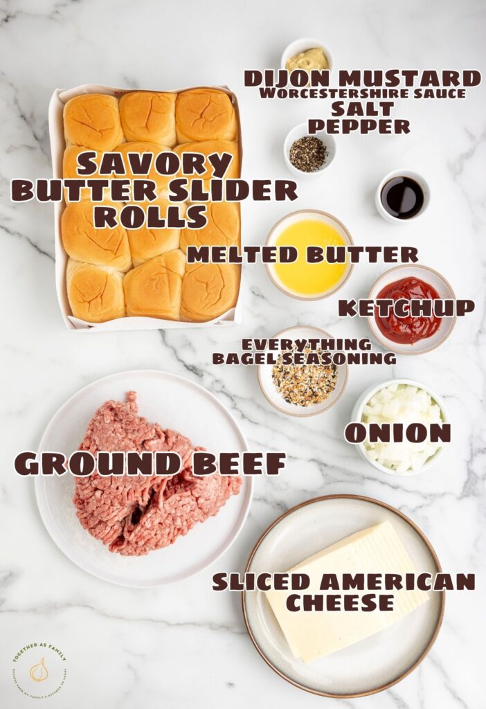 Labeled ingredients for this ground beef recipe. 