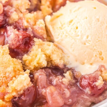 A bowl of this dump cake with ice cream on top.
