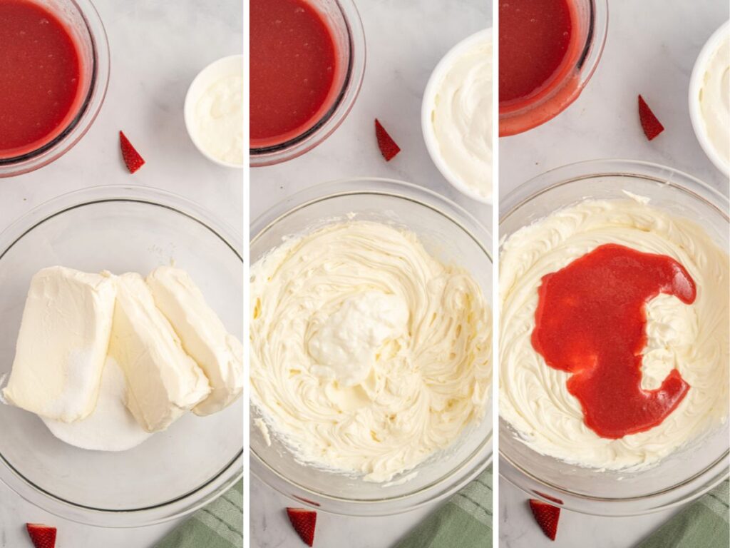 Step by step process instructions with photos showing how to make this no bake dessert.
