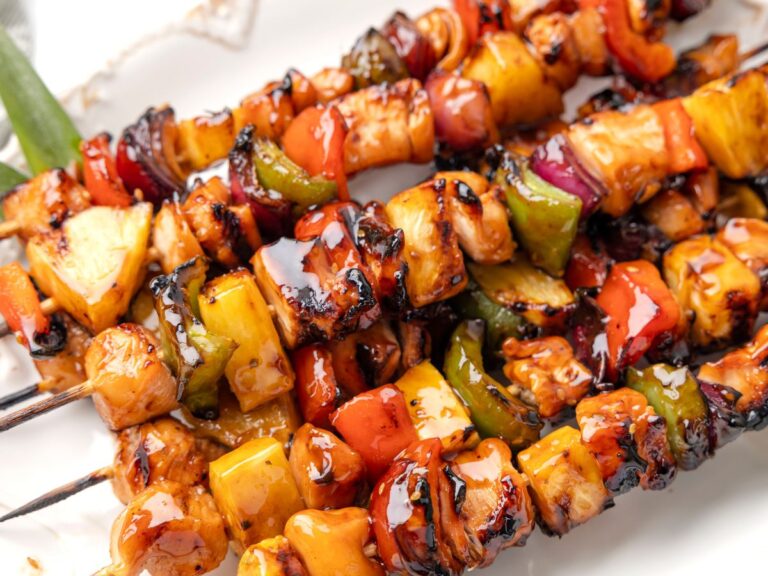 Pineapple Chicken Kabobs Together as Family