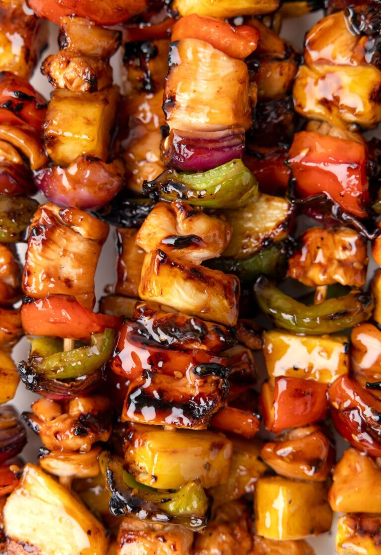 Pineapple Chicken Kabobs Together as Family