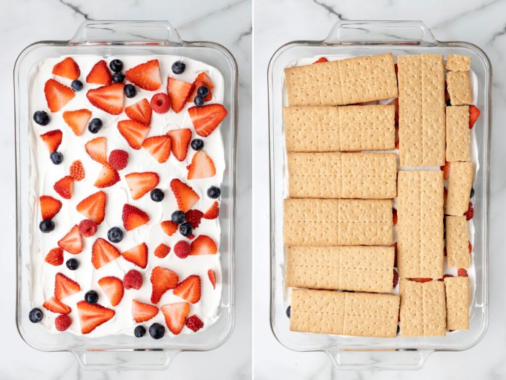 How to make this american flag ice box cake with step by step process photos.