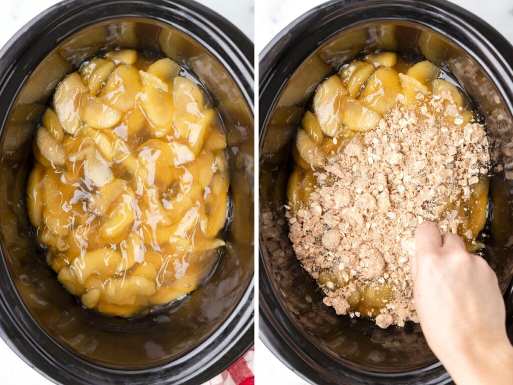 Process photos showing how to make this apple dessert recipe. 