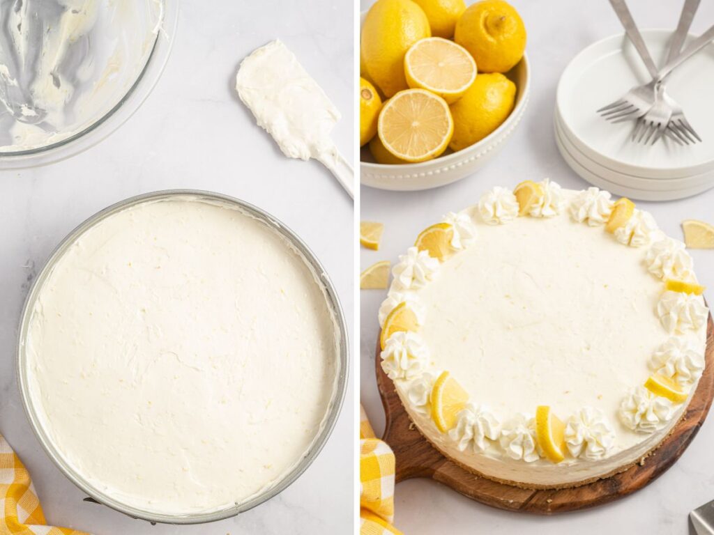 Process photos showing how to make this no bake cheesecake with step by step photo directions.