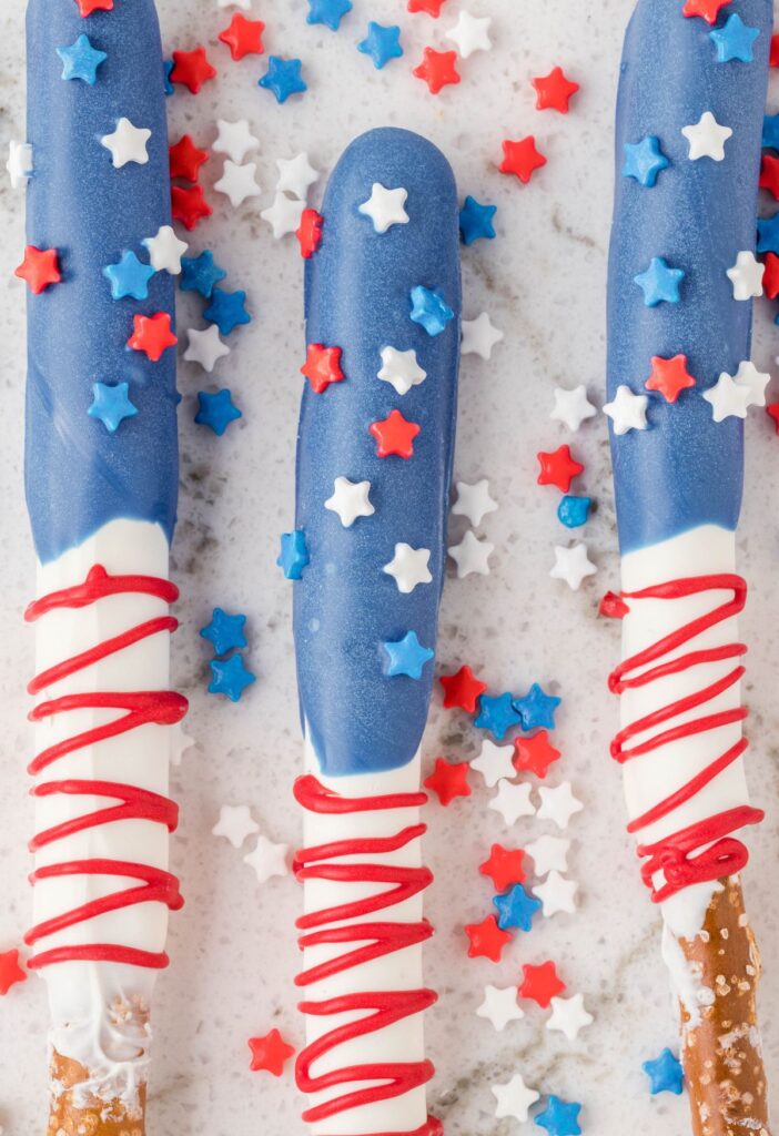 Pretzel rods decorated like the flag.