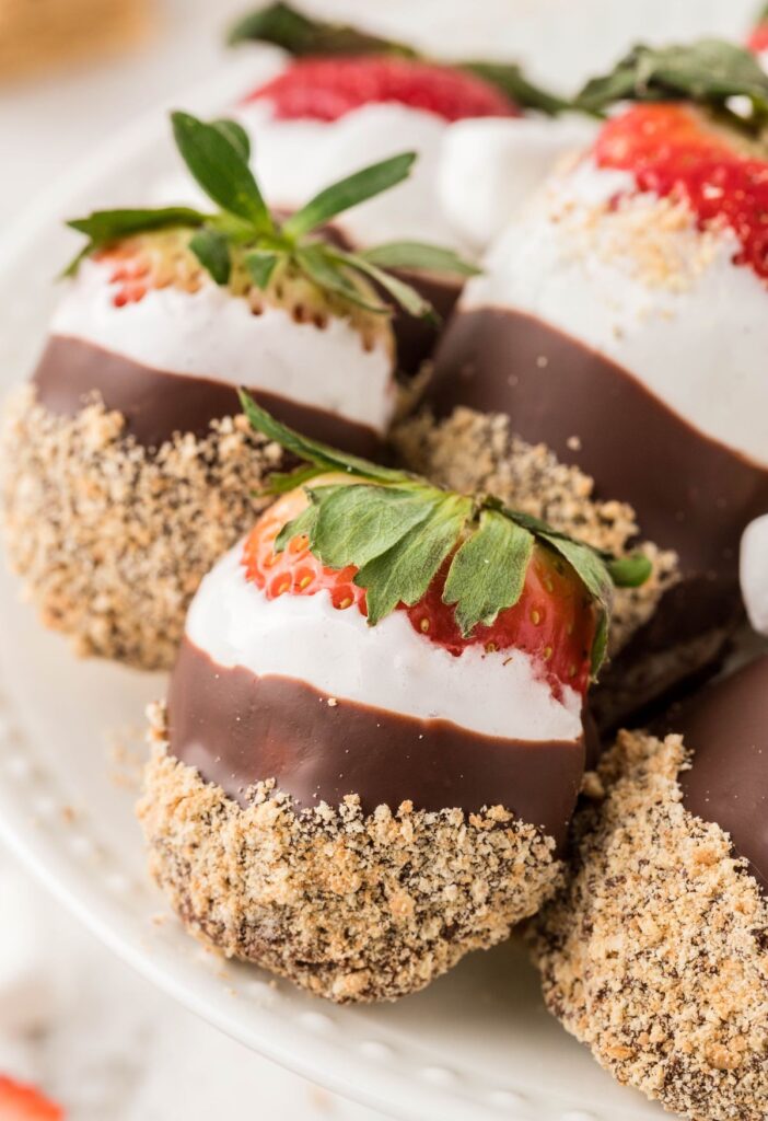 A plate of stack dipped strawberries 