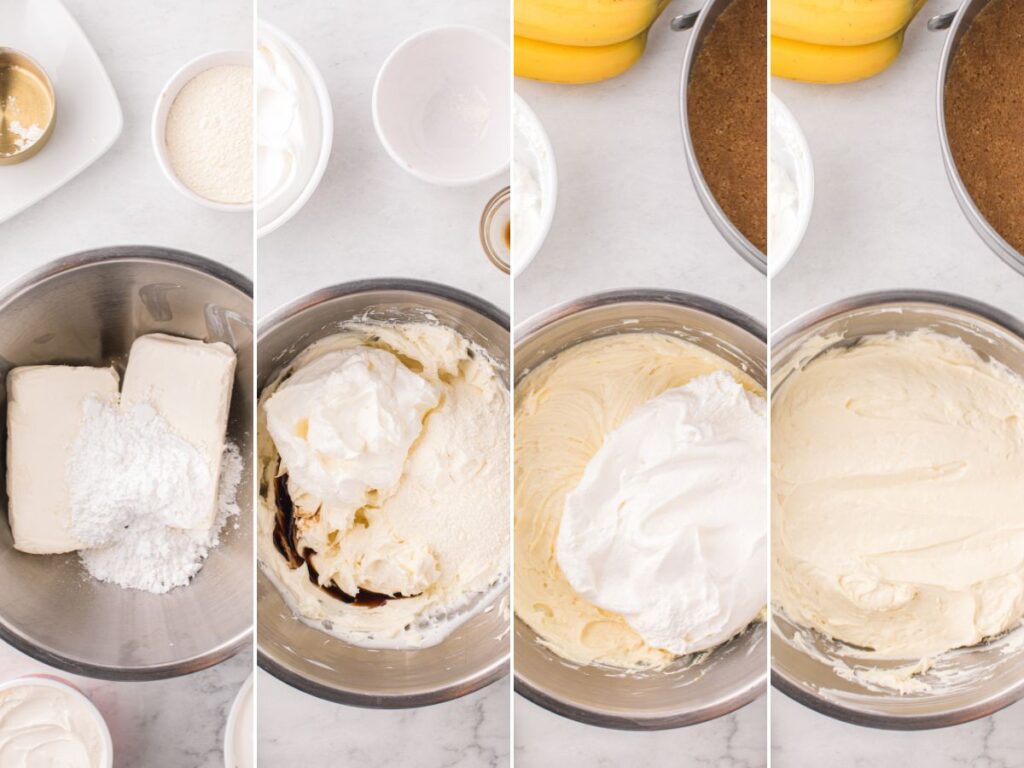 Process photos showing how to make this no bake cheesecake recipe.