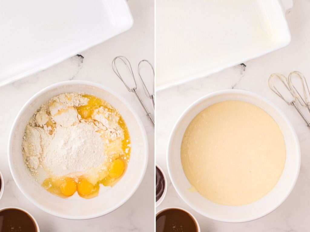 Process photos for how to make this poke cake. 
