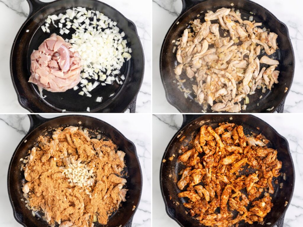 Process images for how to make this one pan meal. 