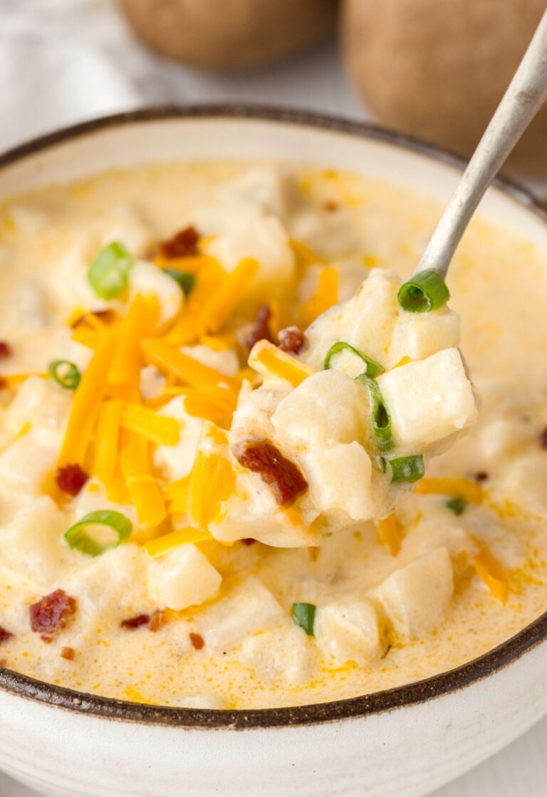 Easy hash brown potato soup with frozen hash browns together as family