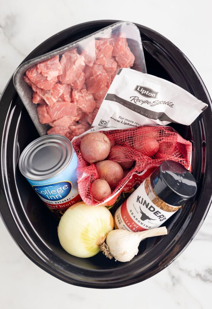 Ingredients inside the slow cooker insert