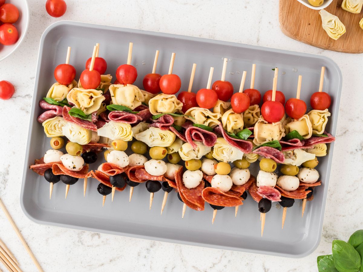 Mini Antipasto Skewers with Tortellini (BEST Appetizer) Together as