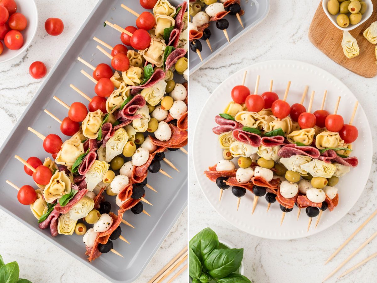 Mini Antipasto Skewers with Tortellini (BEST Appetizer) Together as