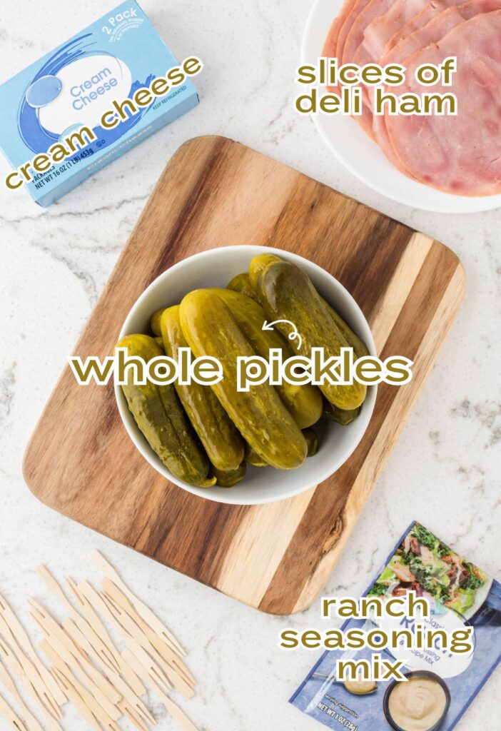 Labeled ingredients for this pickle appetizer. 