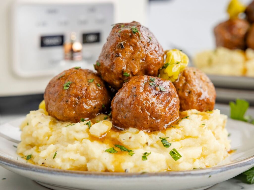 Process photos for this meatball recipe with frozen meatballs.