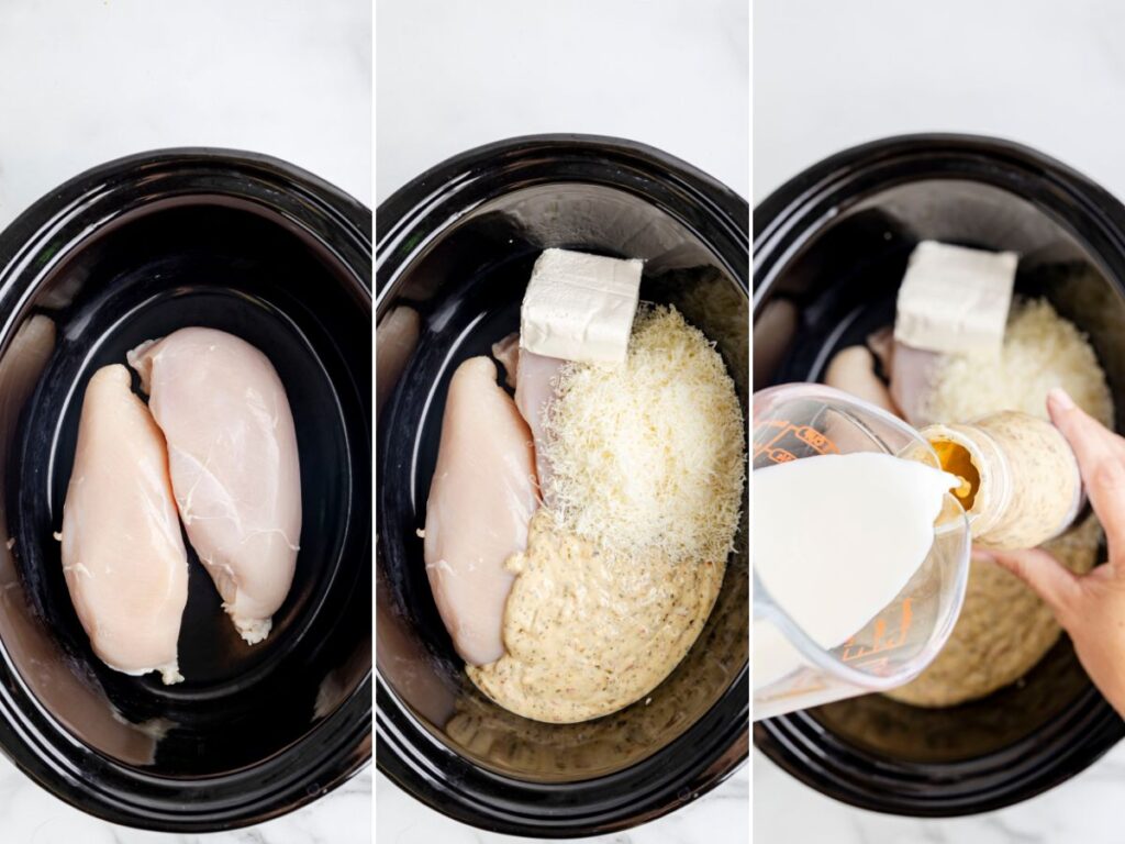Process images for how to make this crockpot dinner recipe. 