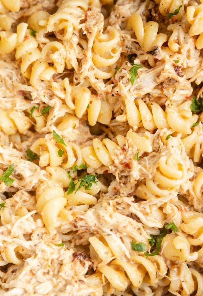 Close up of the parmesan pasta with chicken. 