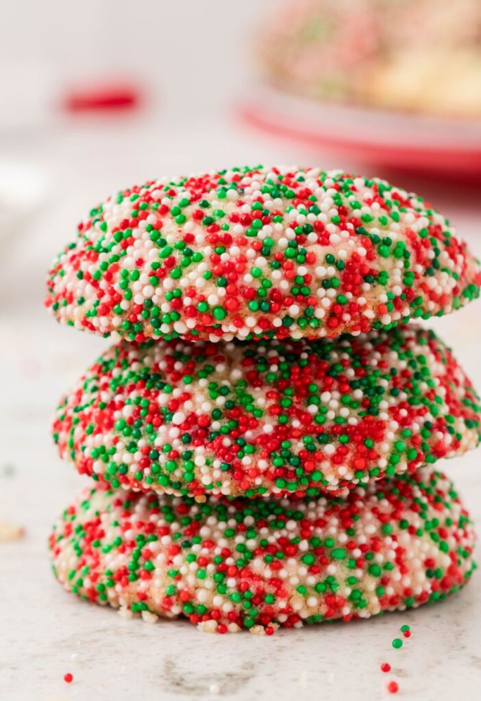 Stack of sprinkle cookies for Christmastime. 