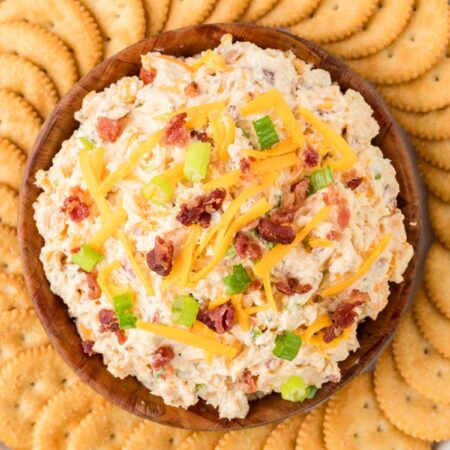 A plate of crackers and dip inside a bowl.