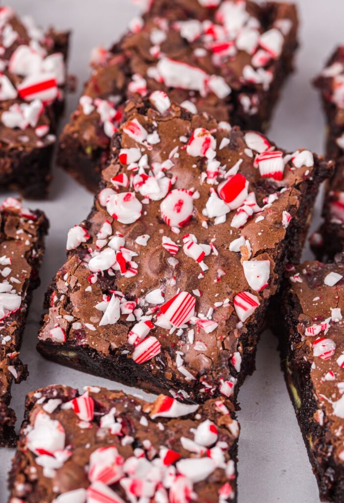 Hero shot of the recipe with peppermint candy canes. 